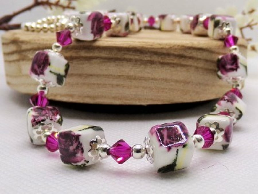 Ceramic Cube and Crystal Necklace