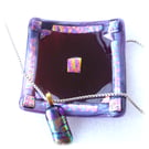 Fused Glass Trinket Dish 9.5cm Plum Cranberry Dichroic 038