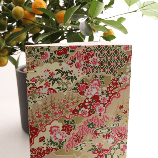 Handbound sketchbook with pink Japanese cover