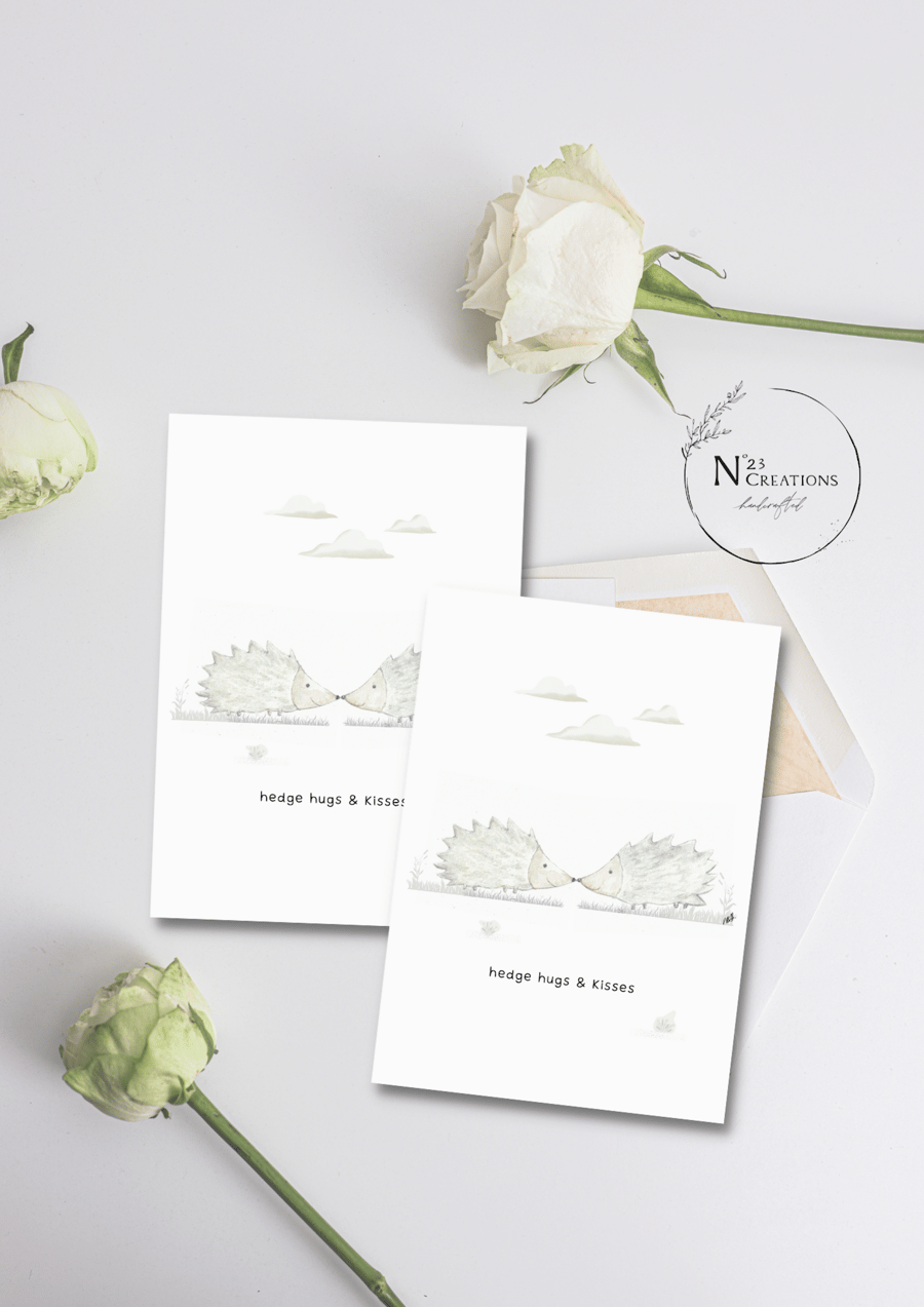 Hedgehugs & Kisses - Birthday or Anniversary Card with Hedgehogs