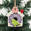 Small Ceramic bird house decoration Pottery bird house pink flower