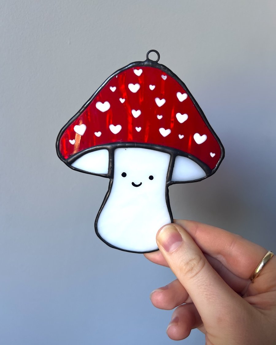 Stained Glass Smiling Mushroom Sun Catcher