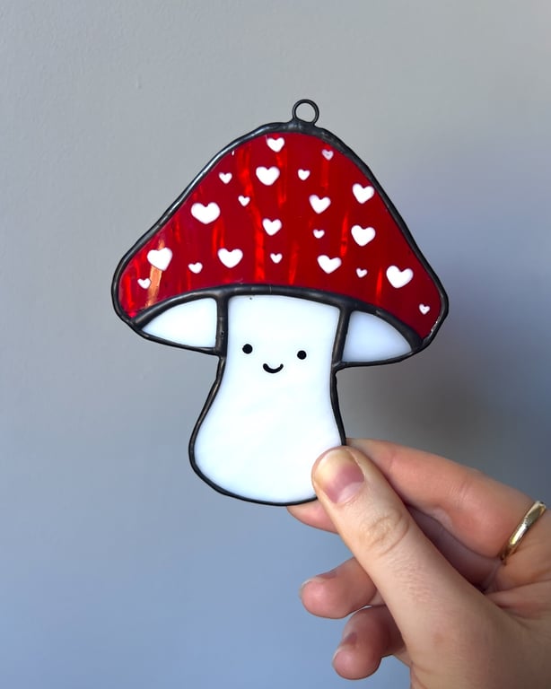 Stained Glass Smiling Mushroom Sun Catcher