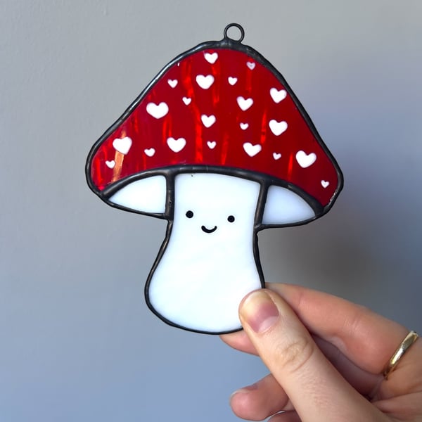 Stained Glass Smiling Mushroom Sun Catcher