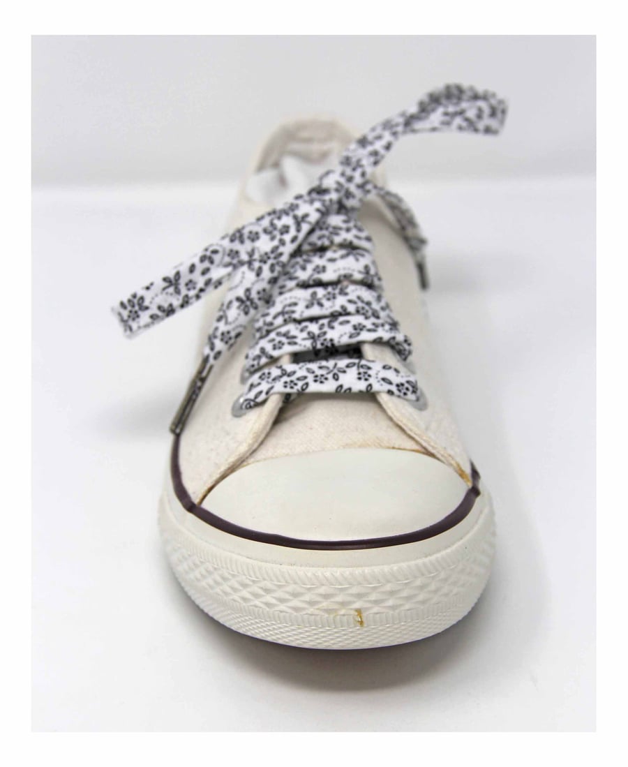 Black on white Floral Shoelaces, range of colours