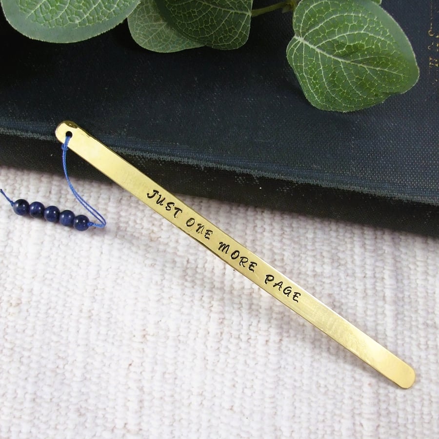 Bookmark, Stamped Brass and Sodalite Bookmark