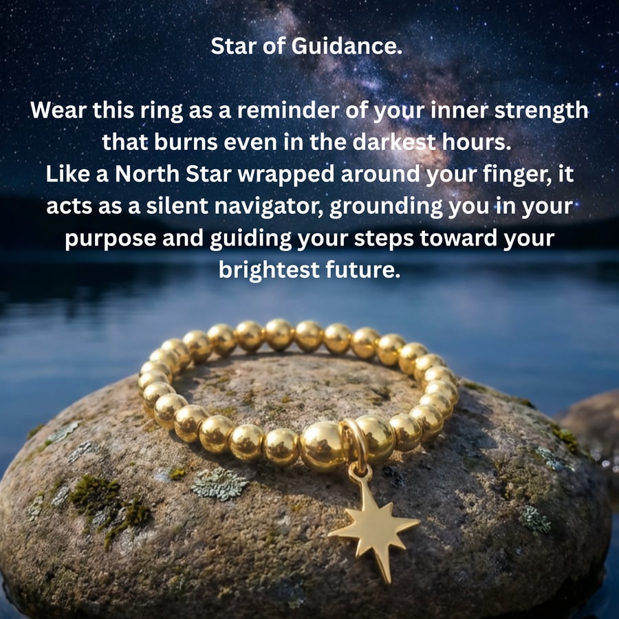 Personalised Star Charm Gold Plated Beaded Ring 