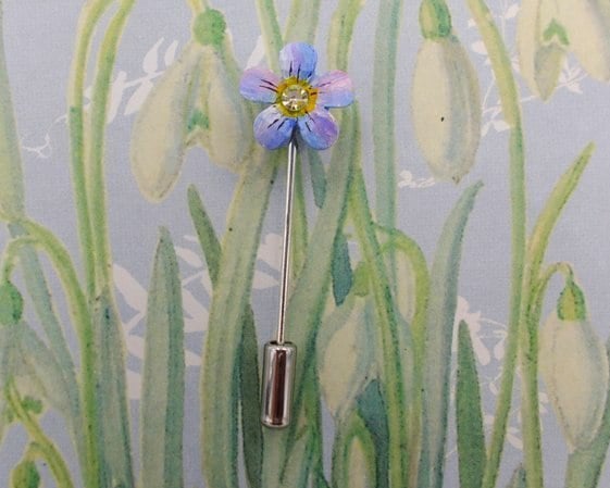 TINY Blue FORGET-ME-NOT PIN Friendship Corsage Masonic Lapel Flower HAND PAINTED
