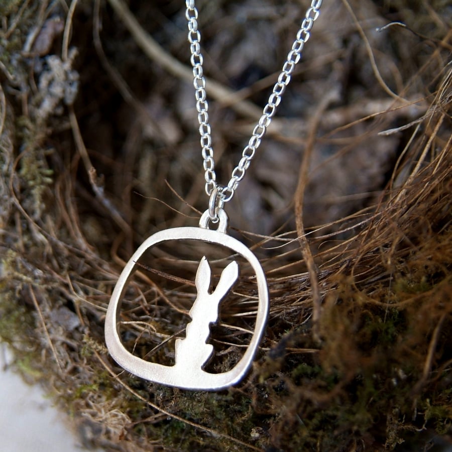 SALE  Silver Rabbit Necklace, Easter Bunny Pendant