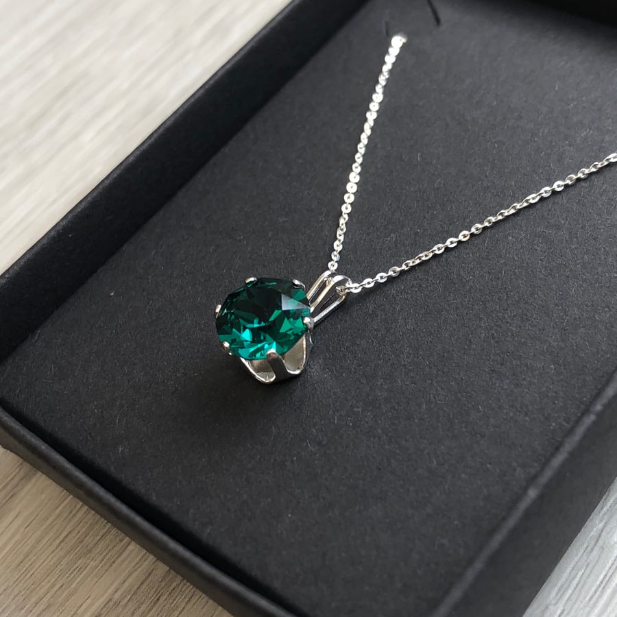 Emerald Swarovski Crystal Sterling Silver Necklace 