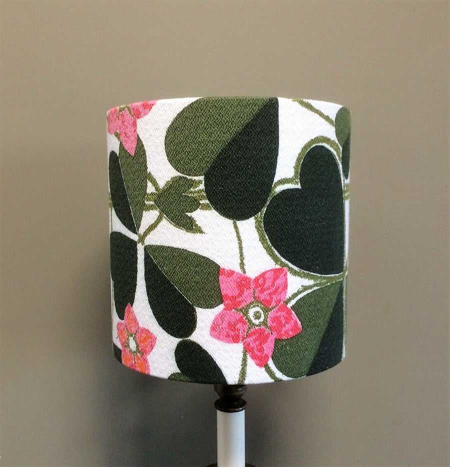 Unusual Pink Flower Clover Leaf Barkcloth  Vintage Fabric Lampshade option 