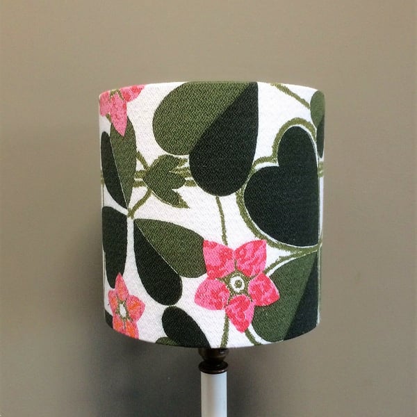 Unusual Pink Flower Clover Leaf Barkcloth  Vintage Fabric Lampshade option 