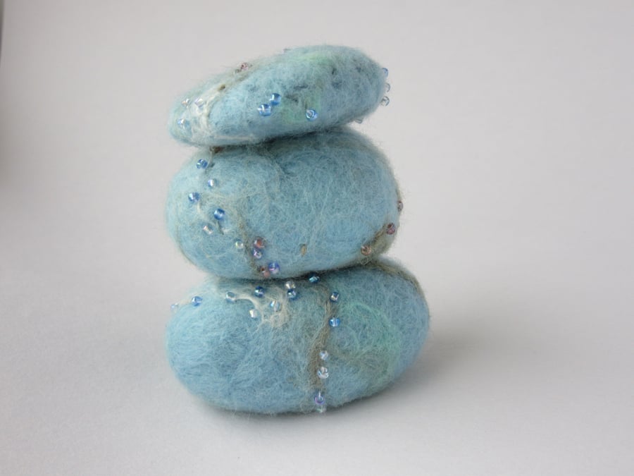 Hand felted pebbles in sea colours