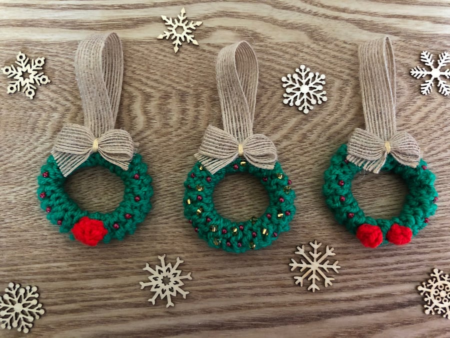 Hand Knitted Christmas Wreath Tree Decoration