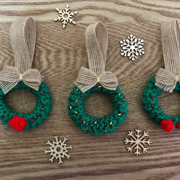 Hand Knitted Christmas Wreath Tree Decoration