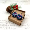 Christmas fairy lights fabric button dangle earrings Liberty fabric festive 