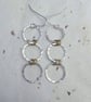 Recycled Sterling Silver Triple Circle Drop Earring with Gold Plated Wire - Image 2