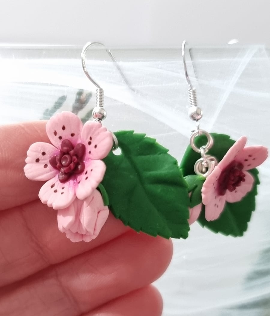 Cherry blossom earrings spring jewellery handmade polymer clay