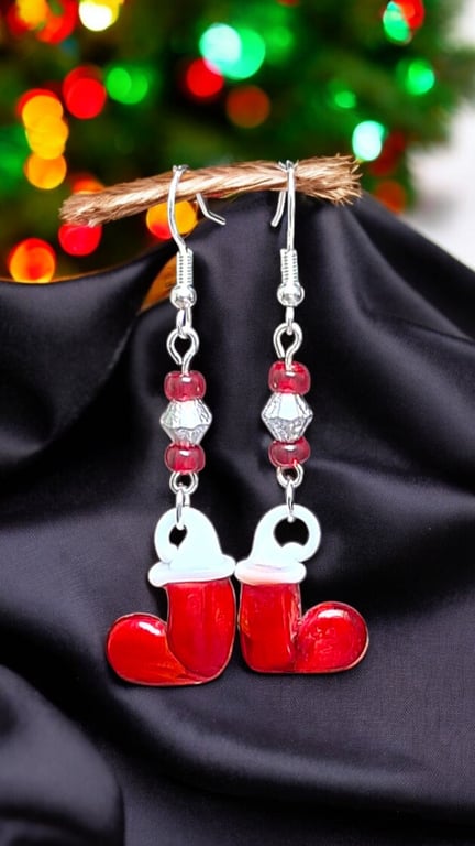 Murano glass Christmas stocking earrings, Christmas jewellery, festive earrings,
