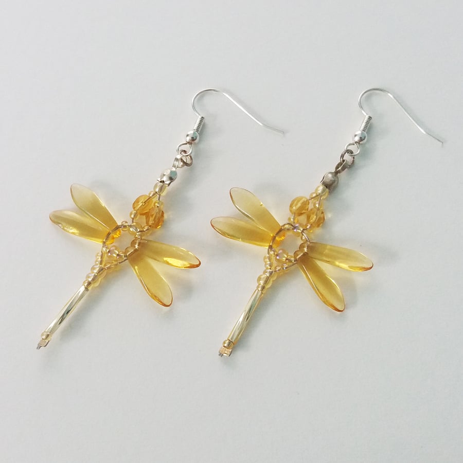 Beaded Dragonflies Earrings – Yellow or Gold