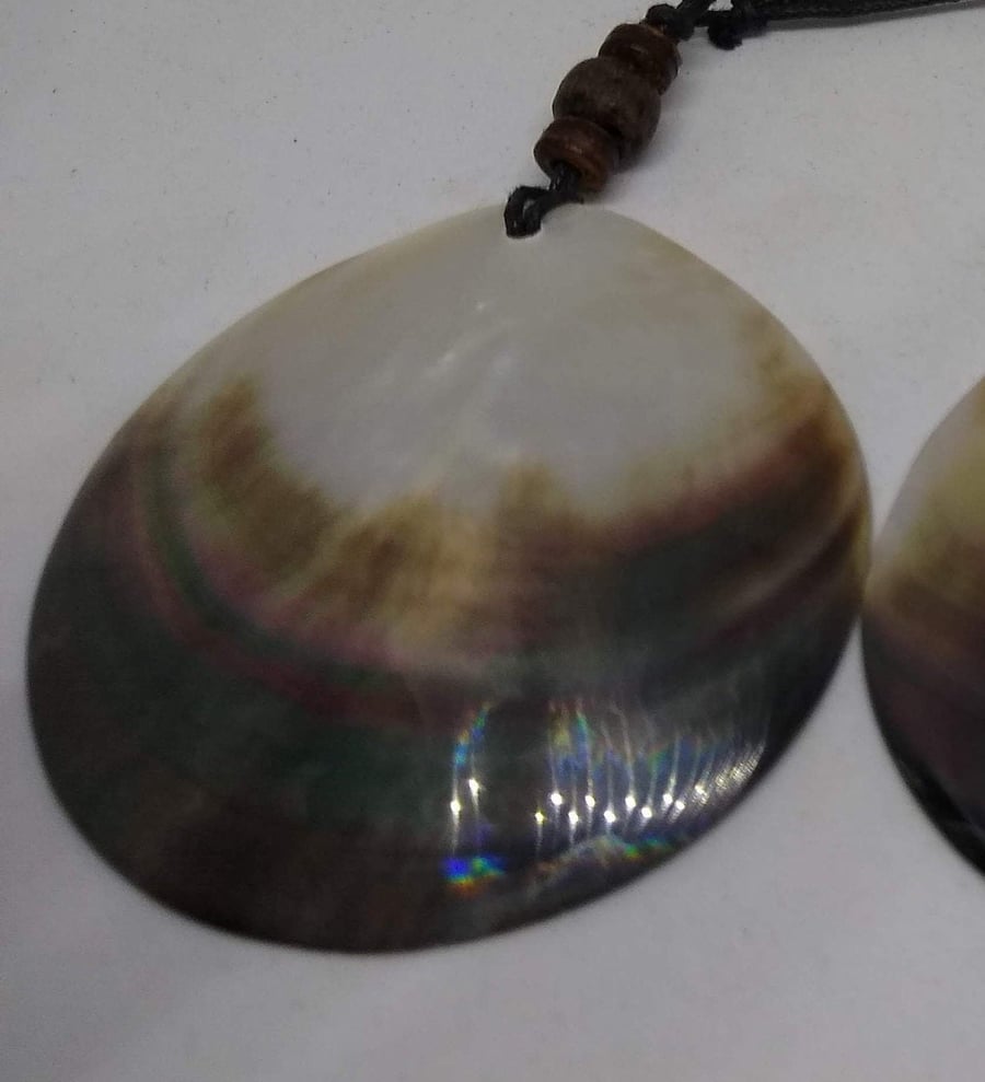 Peacock Oyster Shell Pendants (On an adjustable leather thong) Handmade