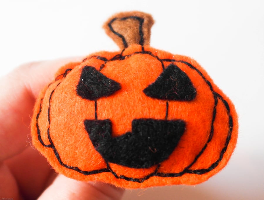 Perfectly Imperfect Pumpkin Halloween Brooch,  Ghoulish Grin Felt Pumpkin Pin
