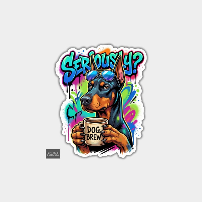 Funny Die Cut Vinyl Sticker - Rude Judgy Doberman Dog