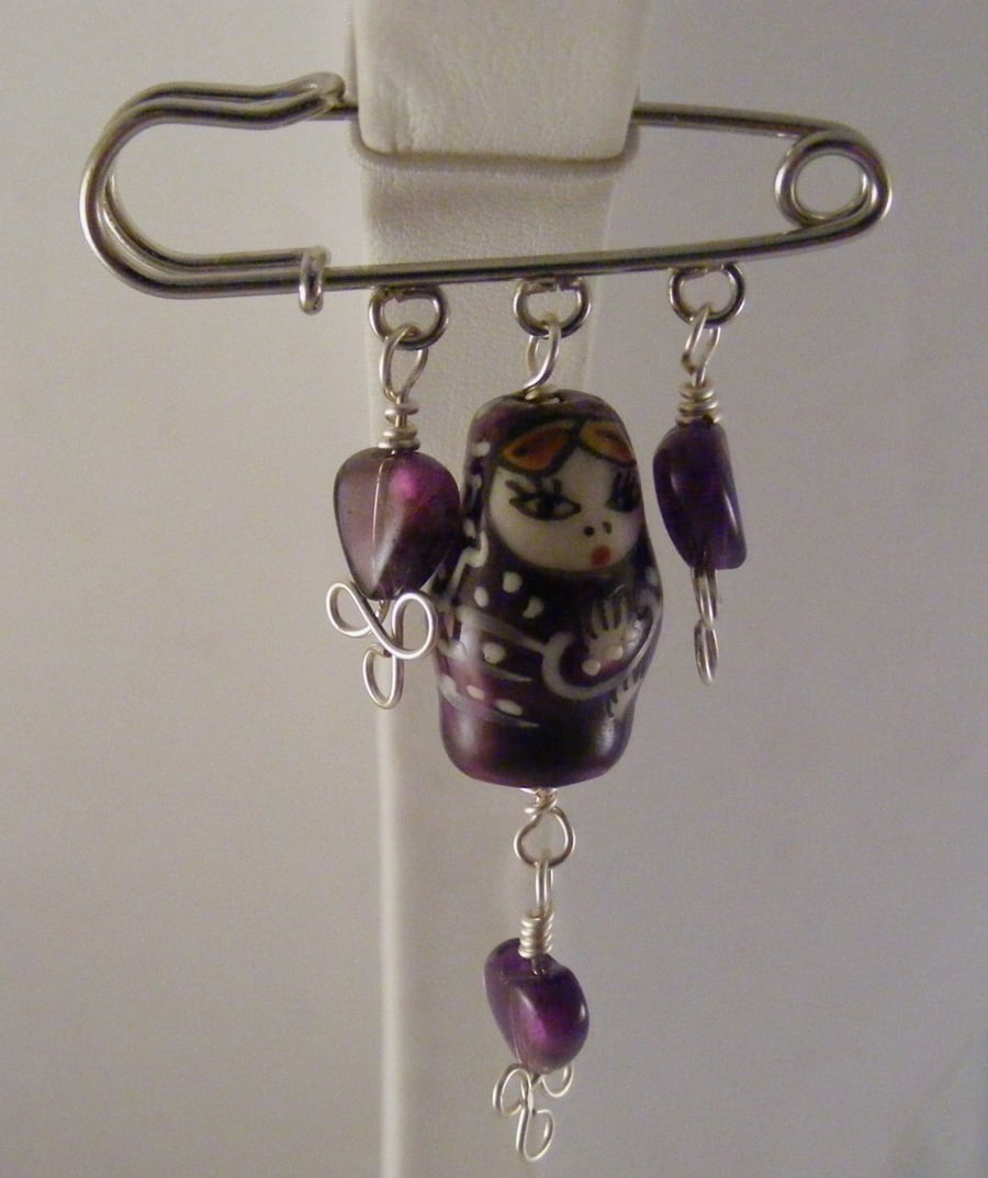 Amethyst and Russian Doll Brooch.