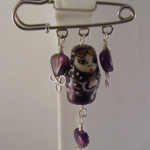 Amethyst and Russian Doll Brooch.