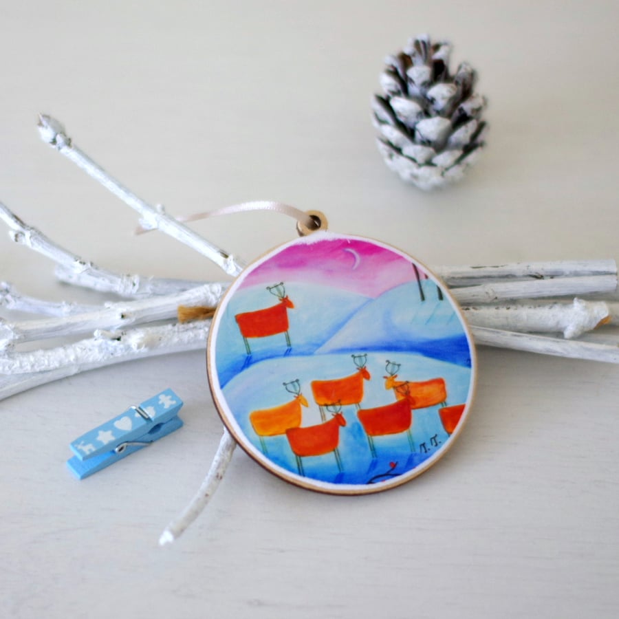 Rustic Christmas Ornament, Christmas Hanging Decoration with Deer