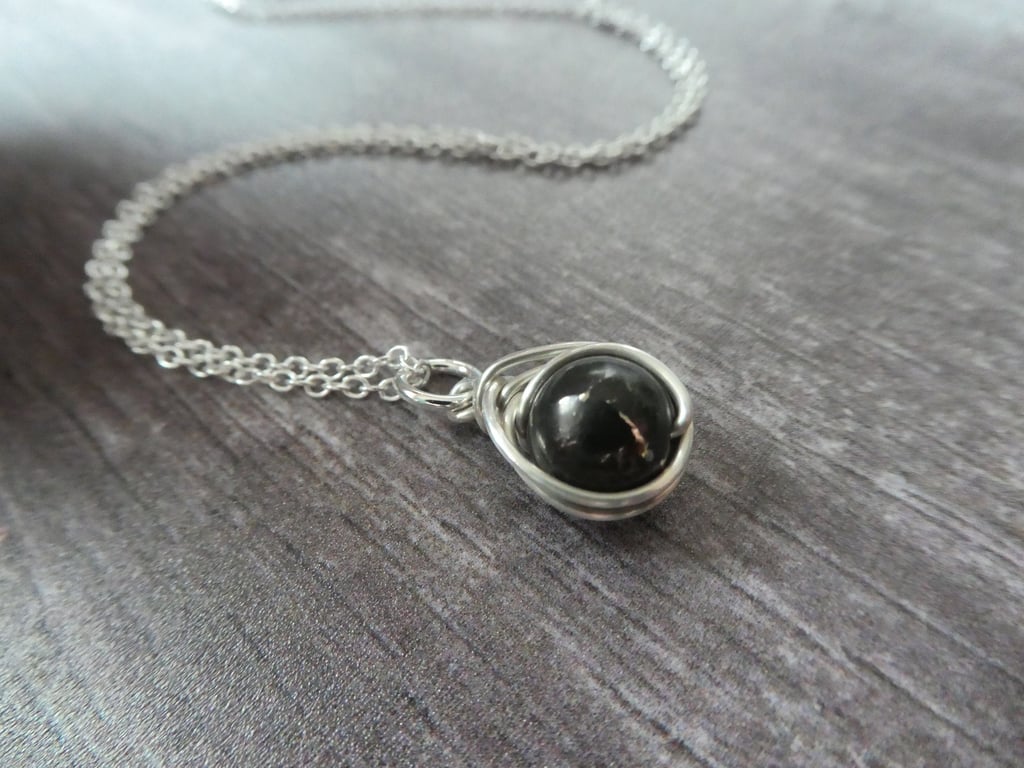 Sterling silver shungite necklace, EMF protection pendant in silver