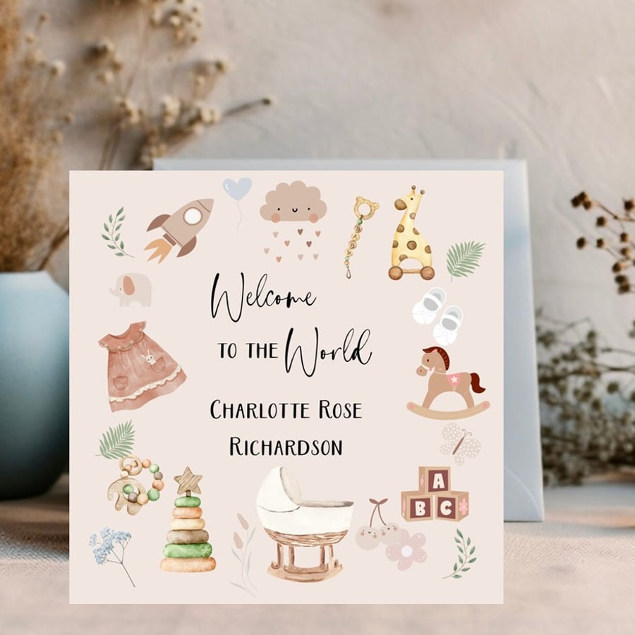 Personalised New Baby Card, New Baby Girl Card