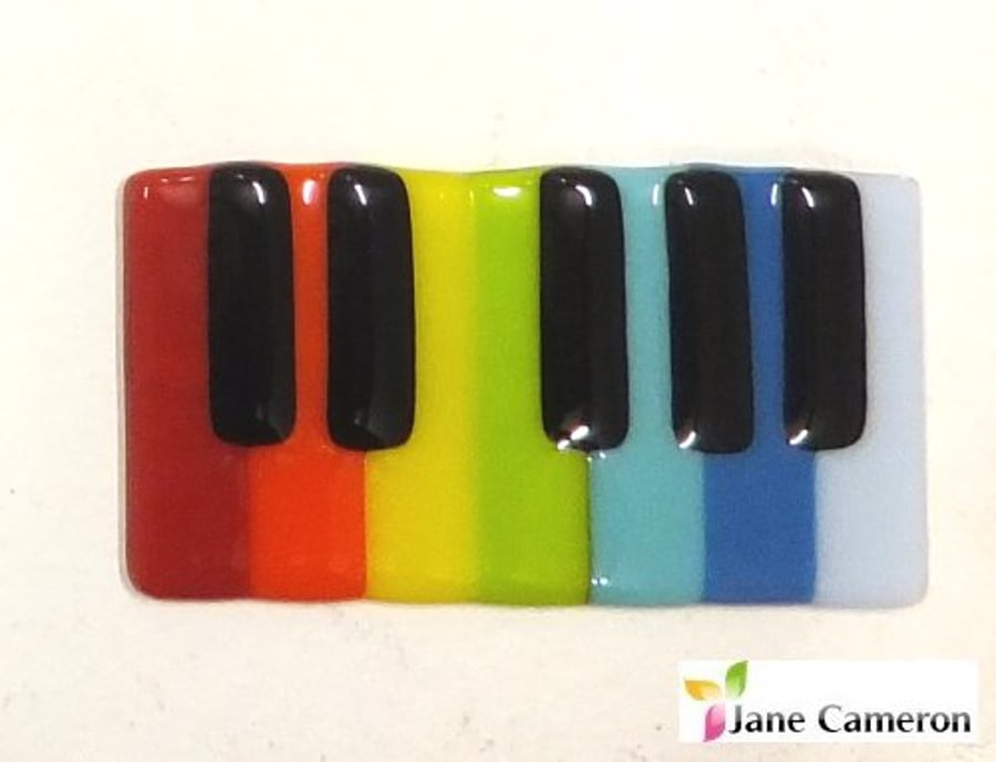 Piano "tea and biscuit" Coaster, Rainbow fused glass (music teacher gift)