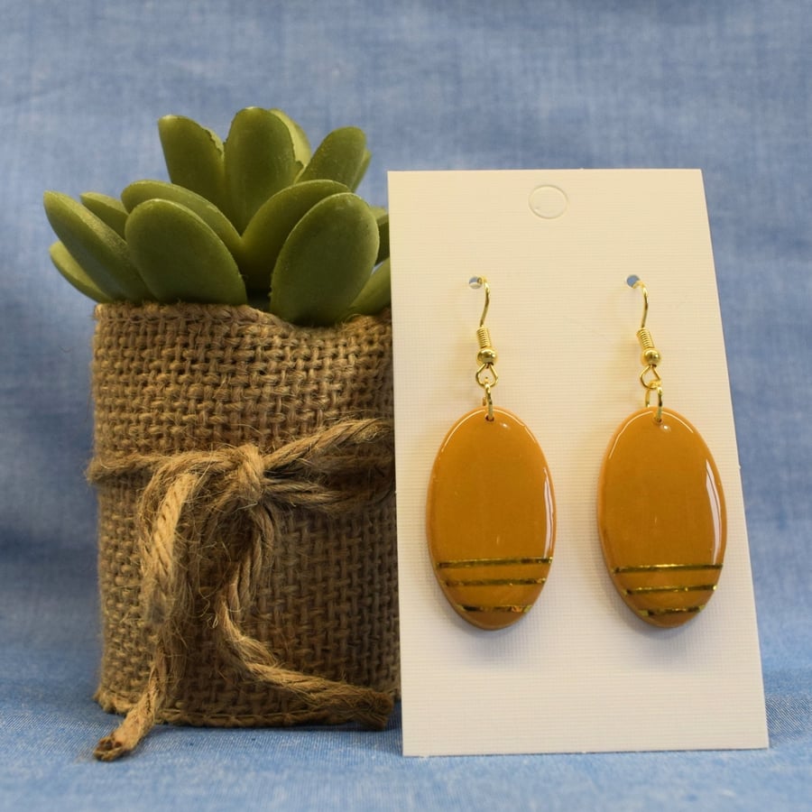 Oval Earrings with Gold Stripes