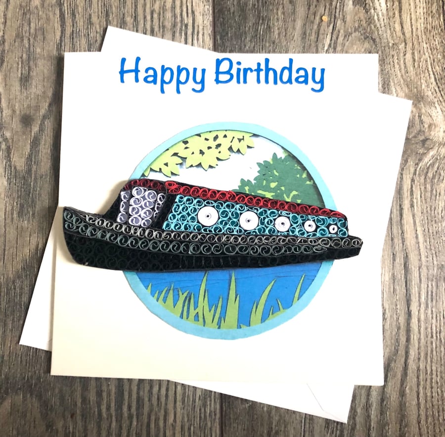 Stunning Handmade Quilled Narrow Boat Card