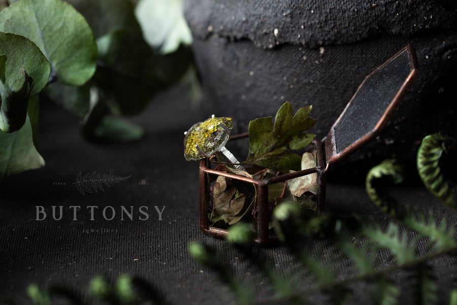 Lichen Ring Herkimer Diamond Resin Ring Raw Crystal Cocktail Ring Statement Ring