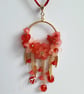 Red & Peach Lucite Flower Hoop Pendant Necklace - Image 1
