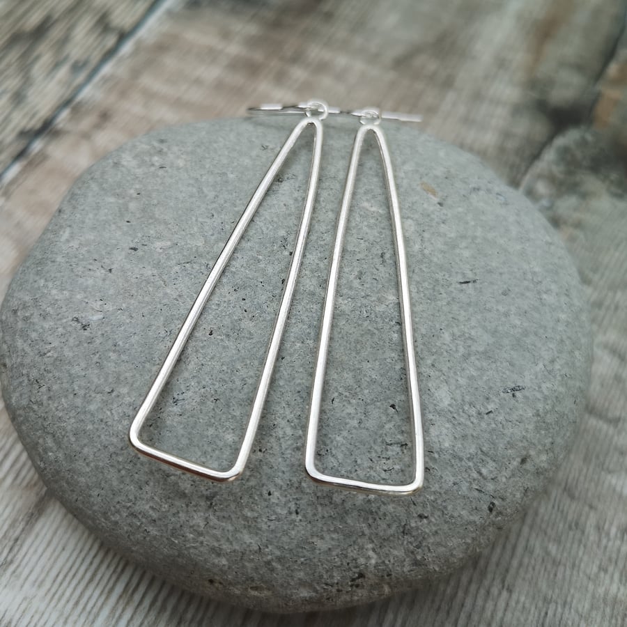 Sterling Silver Long Length Triangle Statement Earrings