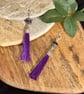 Long deep purple Czech glass tassel earrings