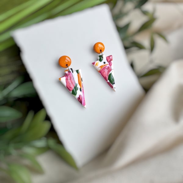Geometric Triangle Polymer Clay Earrings - ElegantAutumn