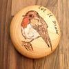 Robin Red Breast pyrography wooden pebble Christmas gift decoration