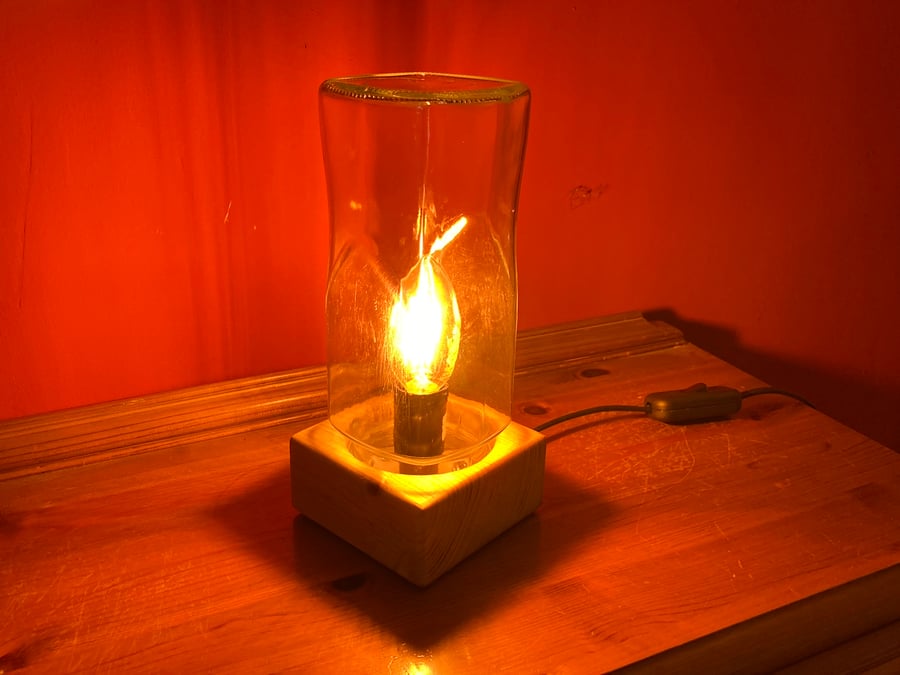 Upcycled Square Coffee Jar Table Lamp on Salvaged Wood Base, Black Fittings