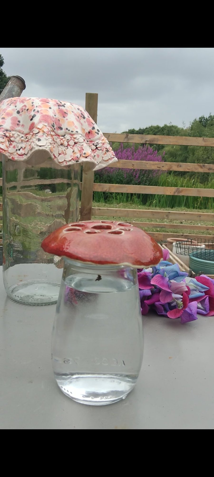 Ceramic Mushroom Flower Frog