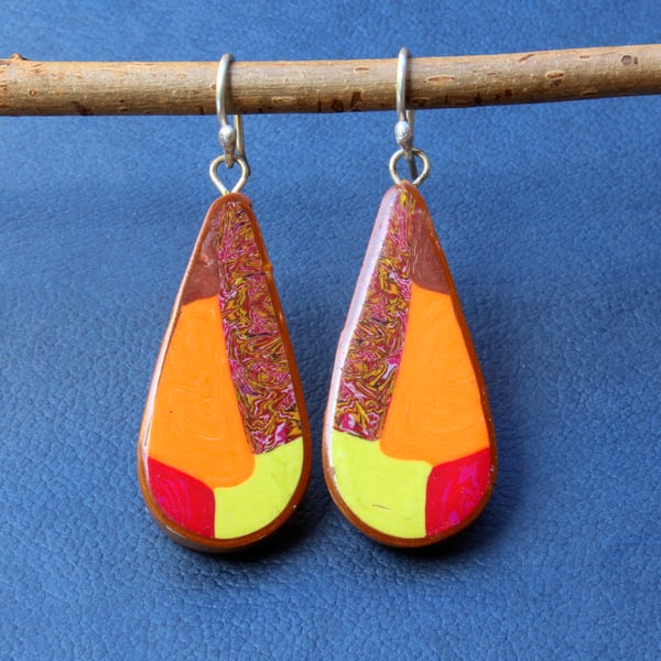 Rich Colours Lozenge Pendant Handmade Designer Earrings