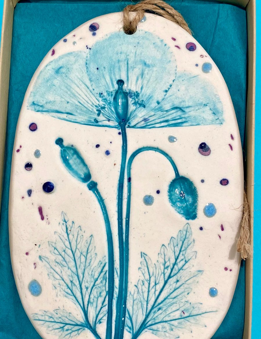 Porcelain Plaque with Welsh Poppy Flower