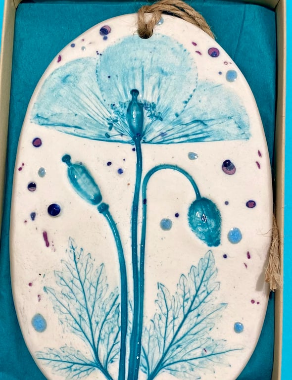 Porcelain Plaque with Welsh Poppy Flower