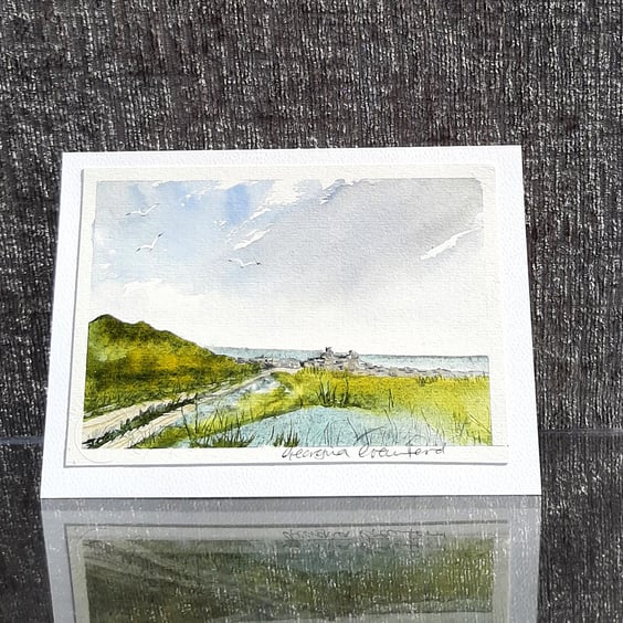 The Headland. Blank Card. Original Painting of Moor and Sea