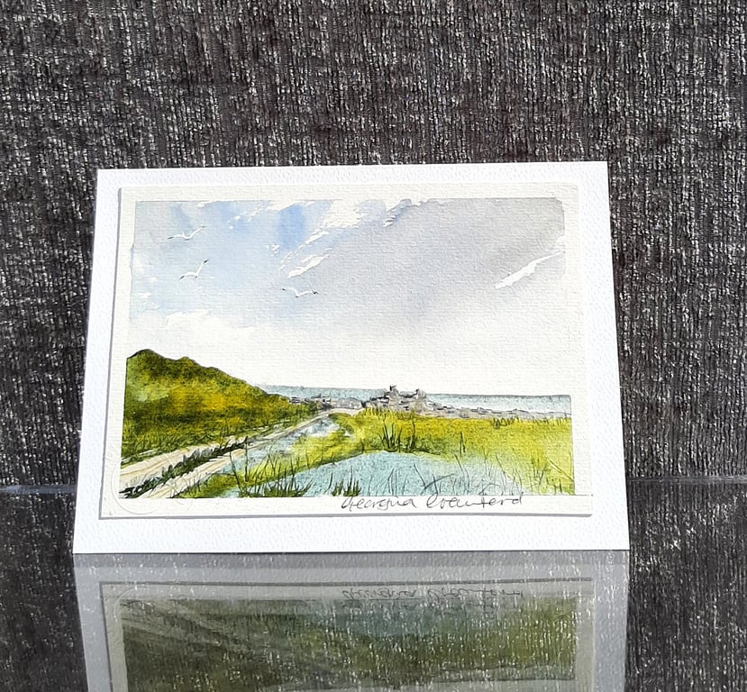The Headland. Blank Card. Original Painting of Moor and Sea
