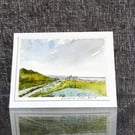 The Headland. Blank Card. Original Painting of Moor and Sea