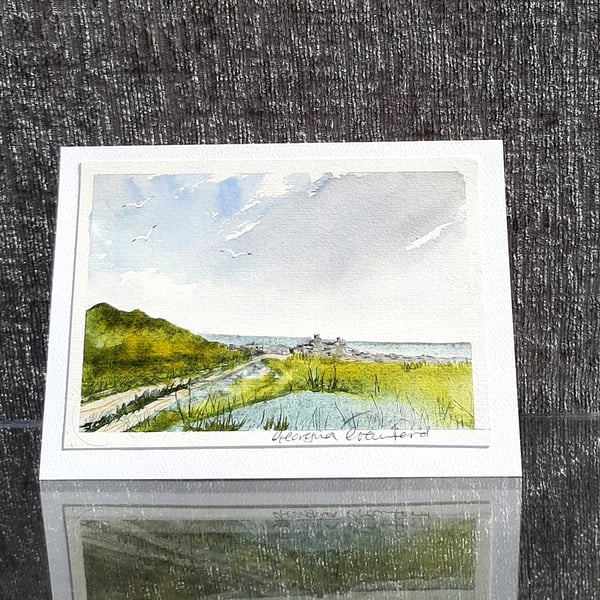 The Headland. Blank Card. Original Painting of Moor and Sea